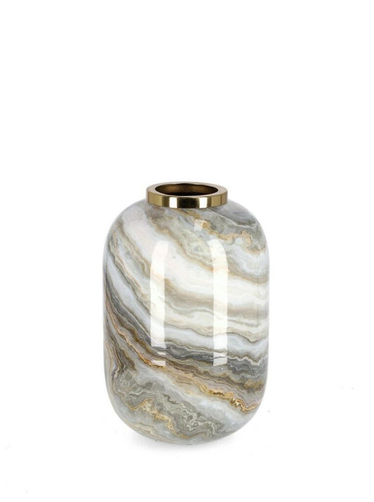 VASE MARSHA RU WEIß GRAU GOLD H25