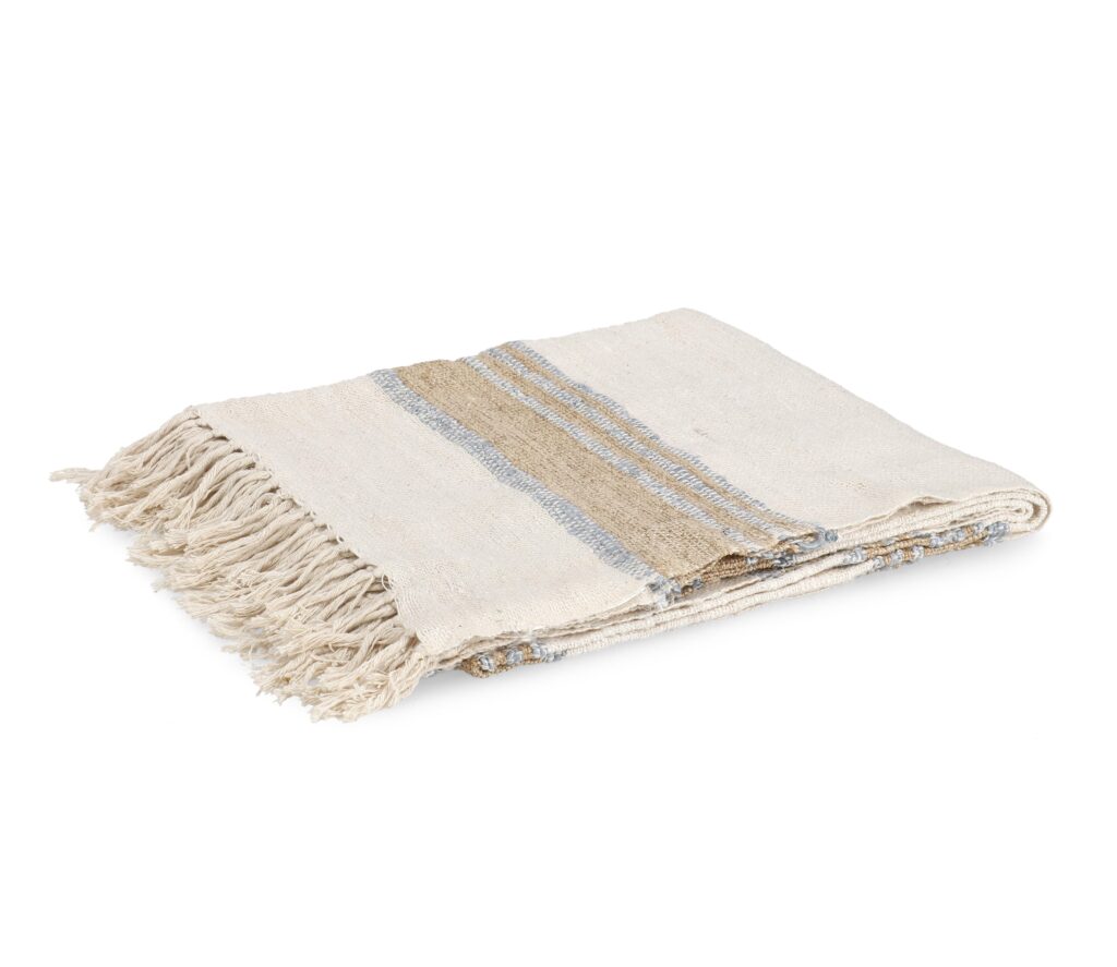 MANTA KOTRI CREMA NATURAL AZUL 130X170